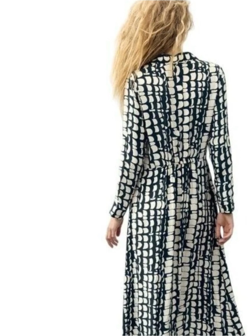 Zara Geometric Print Shirt Dress XXL Black White Abstract Mod Maxi Button Front - Picture 3 of 13